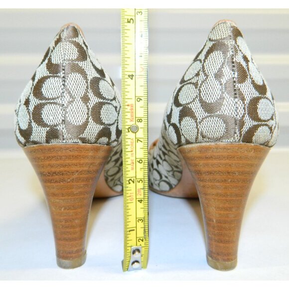 Coach Jayne 7.5 B Signature Canvas & Leather Heels In Tan/Brown Y2k Pumps  Shoes - Picture 4 of 15